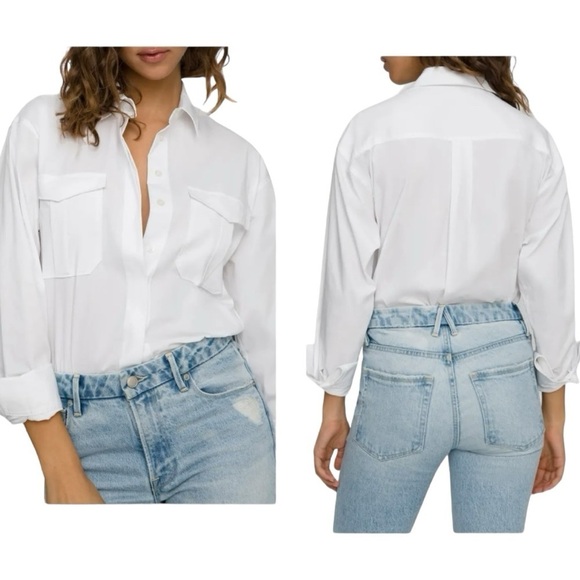 Good American Tops - Good American White Collared Button Down Shirt